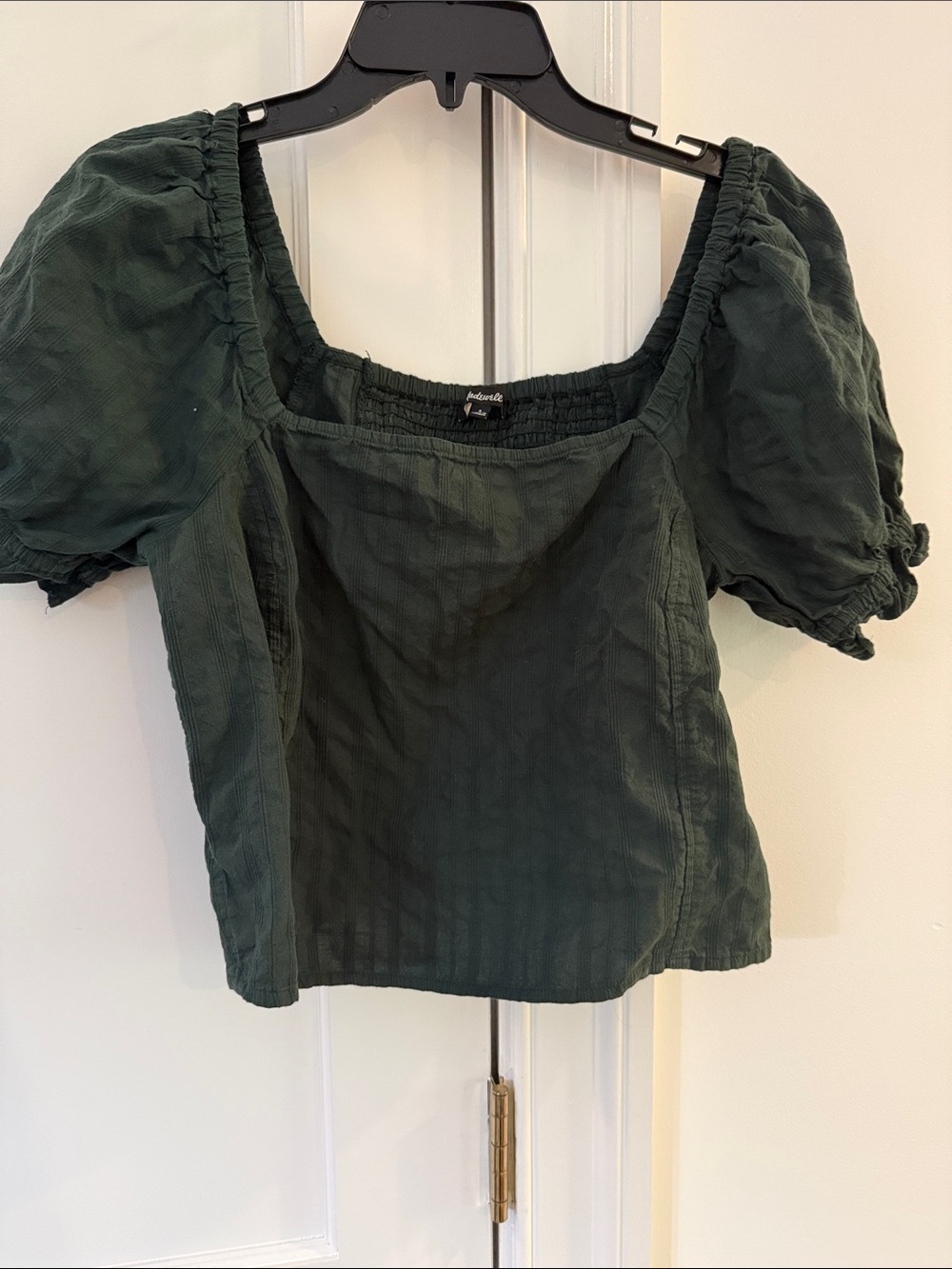 Madewell Forest Green Puff Sleeve Square Neck Top